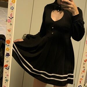 Cutesy Black Long Sleeve Dress with White Trim